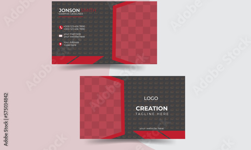 outstanding professional  modern creative business card template with red and black color background and pattern