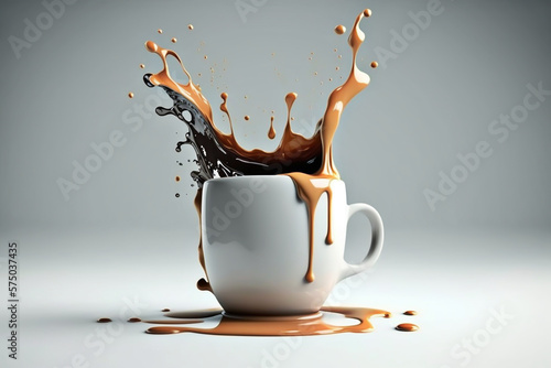 Isolate Splash Coffee.Generative AI, 3D Coffee Cup White Background