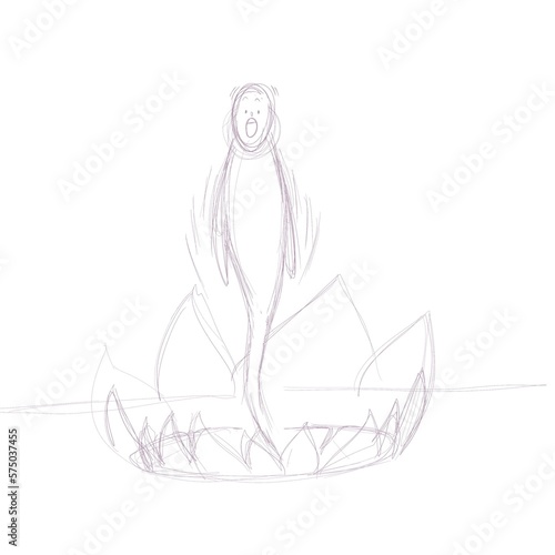 a ghost flies out of a fiery portal located on the ground