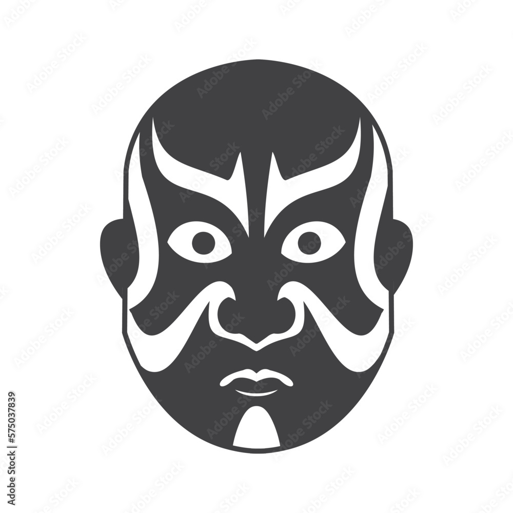 Kabuki Theater Mask Illustration in Outline Style Kabuki Theater Mask Illustration in Outline Style