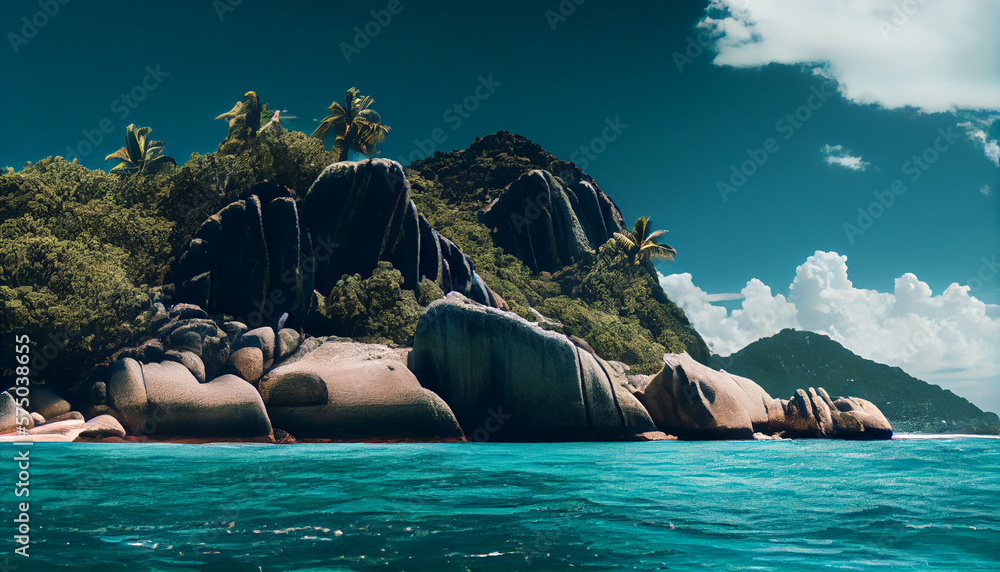 Fototapeta premium Seyshelles like island. Ai generative