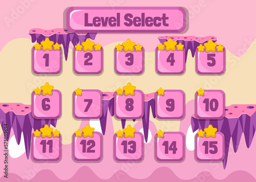 Complete set of level button game pop-up, icon, window and elements for creating medieval RPG video games