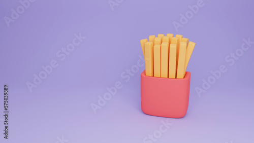 French fries 3d icon  for UI  poster  banner  social media post. French fries pack box. Cartoon fast food fry potato. 3D rendering