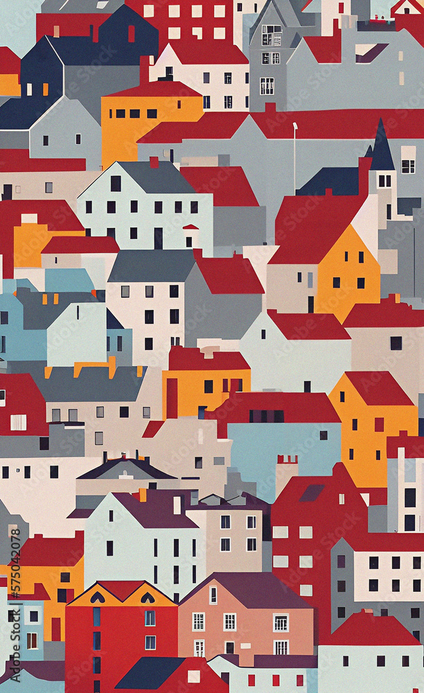 Colorful House illustration, City background, wallpaper
