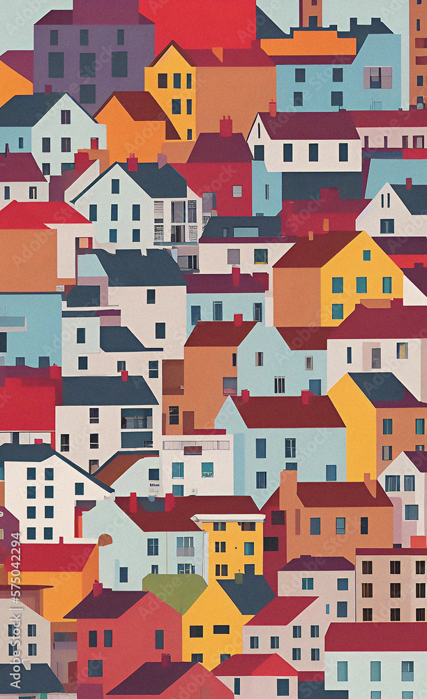 Colorful House illustration, City background, wallpaper
