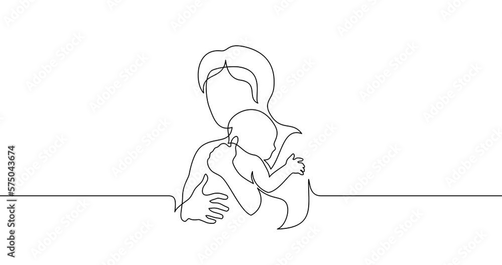 Animation of an image drawn with a continuous line. Mother and child. Abstract mom and baby silhouette. Animation of an image drawn with a continuous line. Mother and child. Abstract mom and baby silhouette.