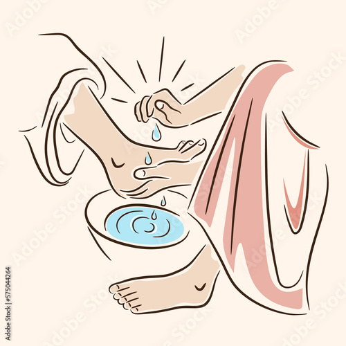 Jesus Christ washing of the feet on Maundy Thursday Vector Illustration