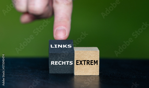 Photos Wooden cubes form the German expression 'linksextrem' (extreme left) and 'rechtsextrem' (extreme right)