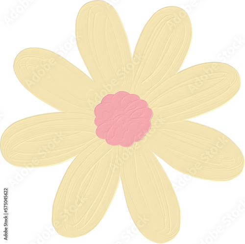 Yellow cute daisy flower illustration hand drawn. Kawaii floral in acrylic watercolor painted style.