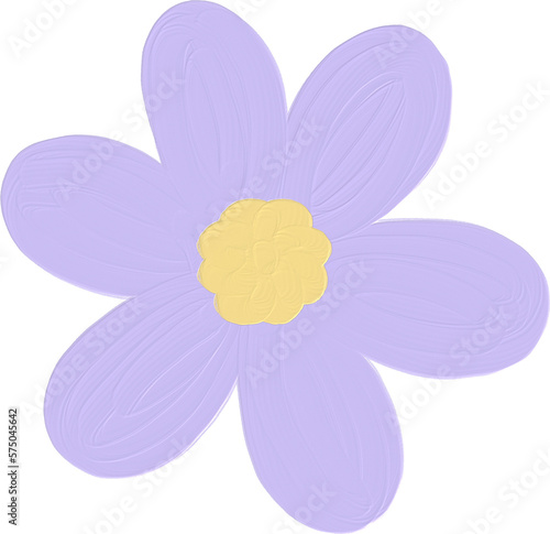 Purple cute daisy flower illustration hand drawn. Kawaii floral in acrylic watercolor painted style.