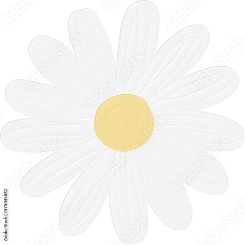 White cute daisy flower illustration hand drawn. Kawaii floral in acrylic watercolor painted style.