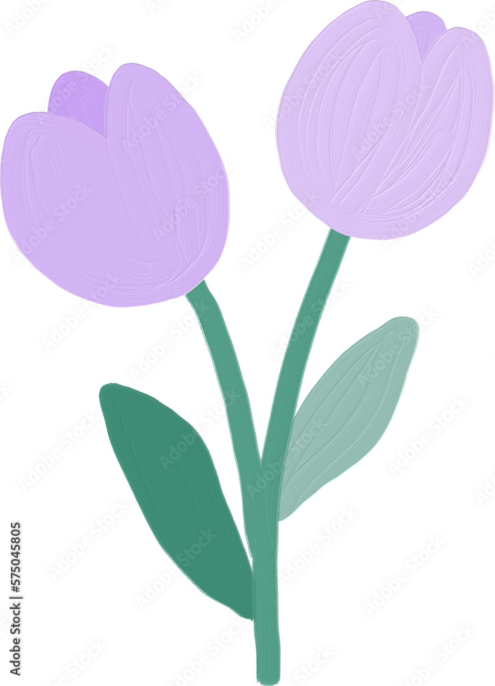 Purple cute tulip flower illustration hand drawn. Kawaii floral in oil painting style. Purple cute tulip flower illustration hand drawn. Kawaii floral in oil painting style.