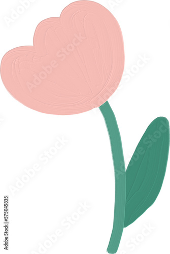 Peach cute flower illustration hand drawn. Kawaii floral in oil painting style.