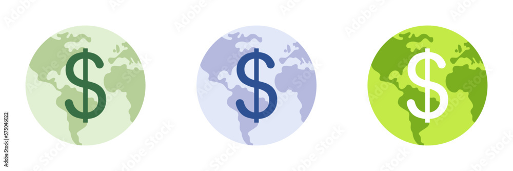 Obraz premium Planet earth and dollar sign. Set of illustrations