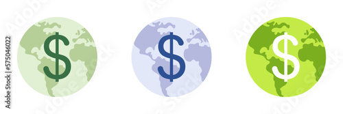 Planet earth and dollar sign. Set of illustrations
