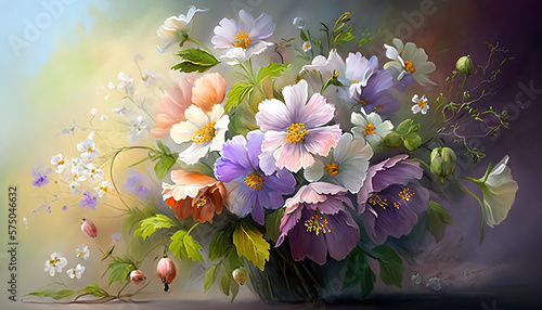  Beautiful spring flowers, bouquets of flowers generative ai
