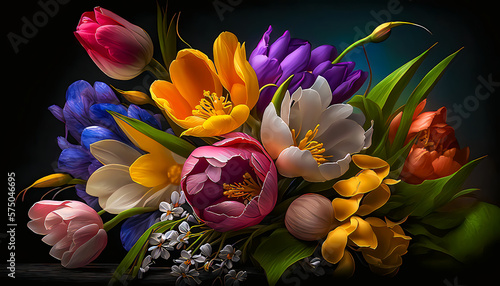  Beautiful spring flowers, bouquets of flowers generative ai