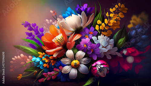  Beautiful spring flowers, bouquets of flowers generative ai
