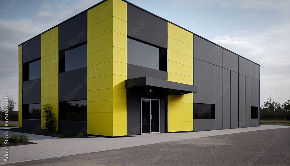 exterior of a modern warehouse with a small office unit Illustration