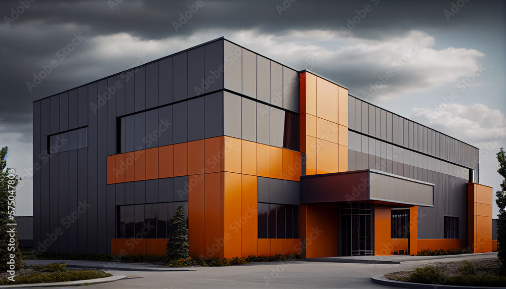 exterior of a modern warehouse with a small office unit