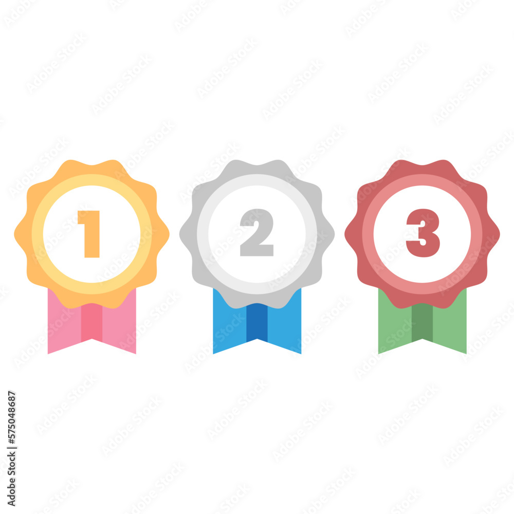 Prize ribbons set. First, second, third. Gold, silver, bronze. Flat vector illustration. Prize ribbons set. First, second, third. Gold, silver, bronze. Flat vector illustration.