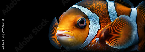 Billede på lærred Bright orange clownfish on black background