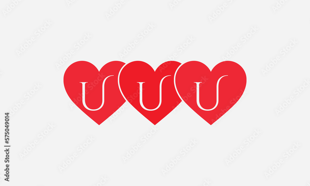 Colorful three hearts shape. Triple heart sign letters. Valentine icon and triple love symbol. Romance love with heart sign and letters