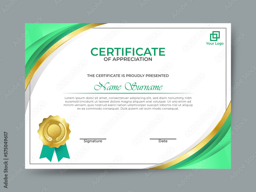 Obraz premium Modern certificate in green color concept