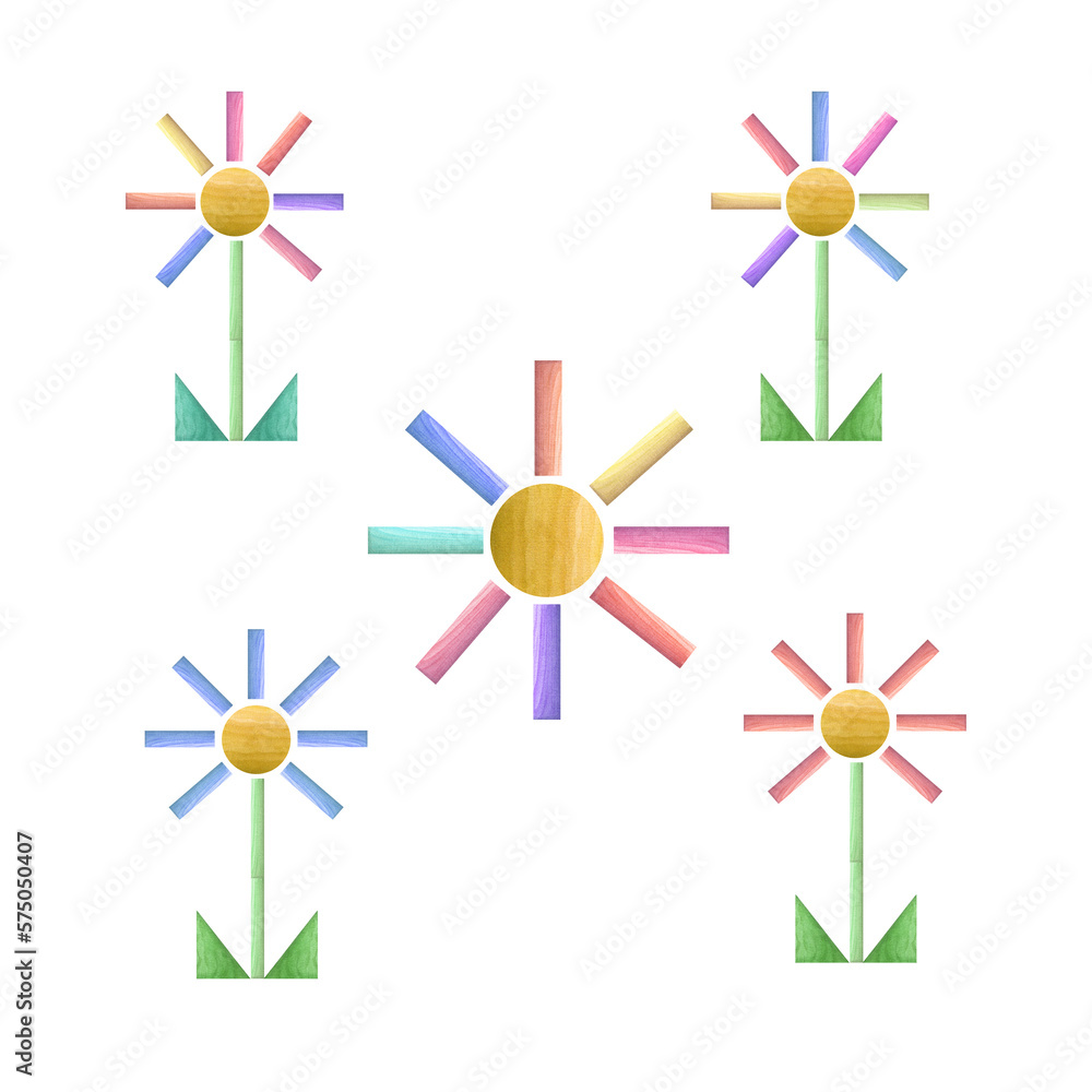 Set of watercolor tangram geometric flowers isolated on white background. Eco-friendly materials baby toys. Print, poster, decor, wallpaper, wrapping. Set of watercolor tangram geometric flowers isolated on white background. Eco-friendly materials baby toys. Print, poster, decor, wallpaper, wrapping.