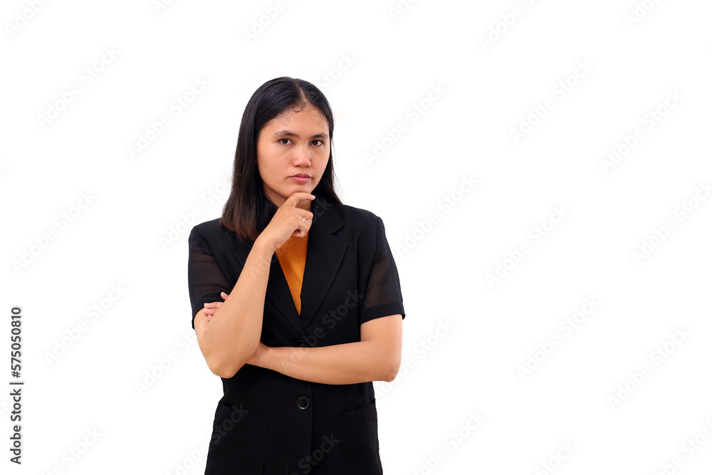 Young asian business woman standing while looking on camera seri Young asian business woman standing while looking on camera seri