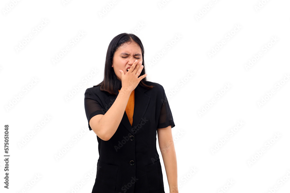 Young asian business woman standing with something pain expression. Isolated on white background Young asian business woman standing with something pain expression. Isolated on white background