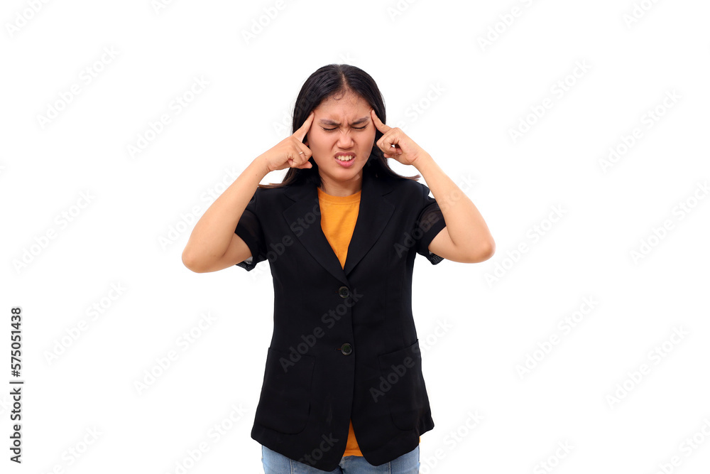 Young asian business woman suffering from head ache. Isolated on Young asian business woman suffering from head ache. Isolated on