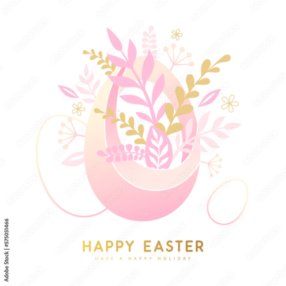 Happy Easter eggs with floral decorative elements. Flat style. Modern Easter background. Greeting card or poster. Vector illustration Happy Easter eggs with floral decorative elements. Flat style. Modern Easter background. Greeting card or poster. Vector illustration