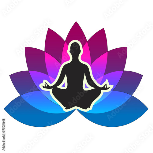Yoga lotos position with colorfull chakras on an isolated  background.