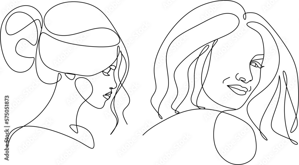 Abstract girl face continuous one line drawing minimalism design isolated on white background Abstract girl face continuous one line drawing minimalism design isolated on white background