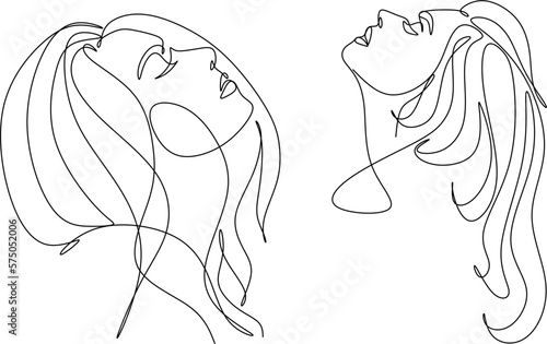 Abstract girl face continuous one line drawing minimalism design isolated on white background