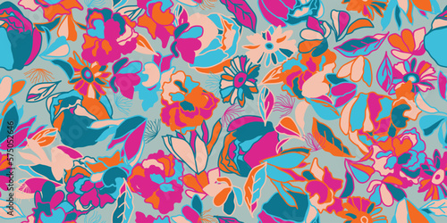 Hand drawn floral abstract seamless pattern