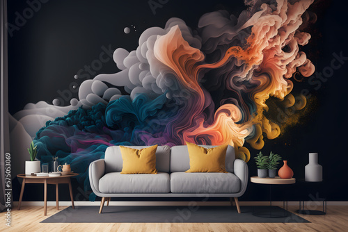 IA Generative colorful fresco on a inside wall photo