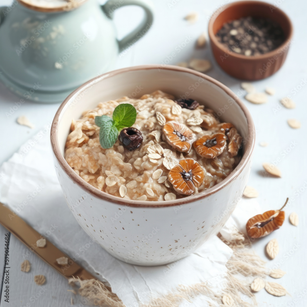 a bowl of oatmeal with berries and nuts. generative ai a bowl of oatmeal with berries and nuts. generative ai