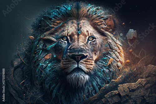 Portrait of a lion in the night created with generative AI technology