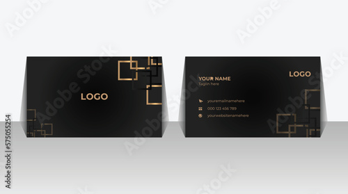Luxury dark golden background, Modern business card template in blue and black colors, Portrait and landscape orientation, Flat design vector abstract creative design.
