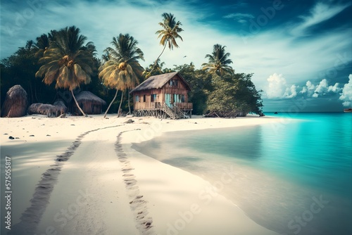 A beautiful house on a tropical island by the beach