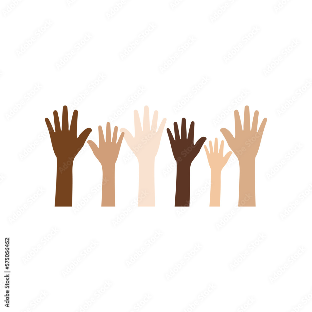 Multiracial hands together formed a heart symbol as a protest sign for black lives matter. Race equality and diversity illustration. Flat vector isolated on white background Multiracial hands together formed a heart symbol as a protest sign for black lives matter. Race equality and diversity illustration. Flat vector isolated on white background