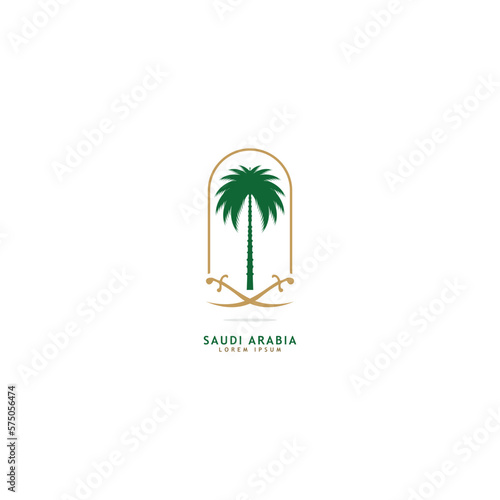 Creative Saudi Arabia palm tree and swords icon logo design vector illustration