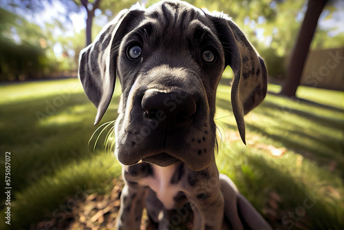 Great Dane puppy outdoors, Generative AI