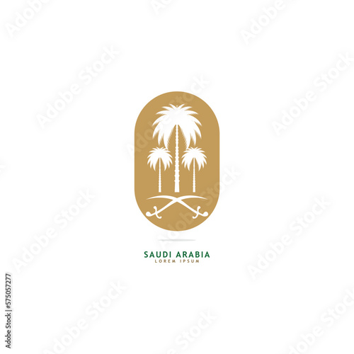Creative Saudi Arabia palm trees and swords icon logo design vector illustration © Roman