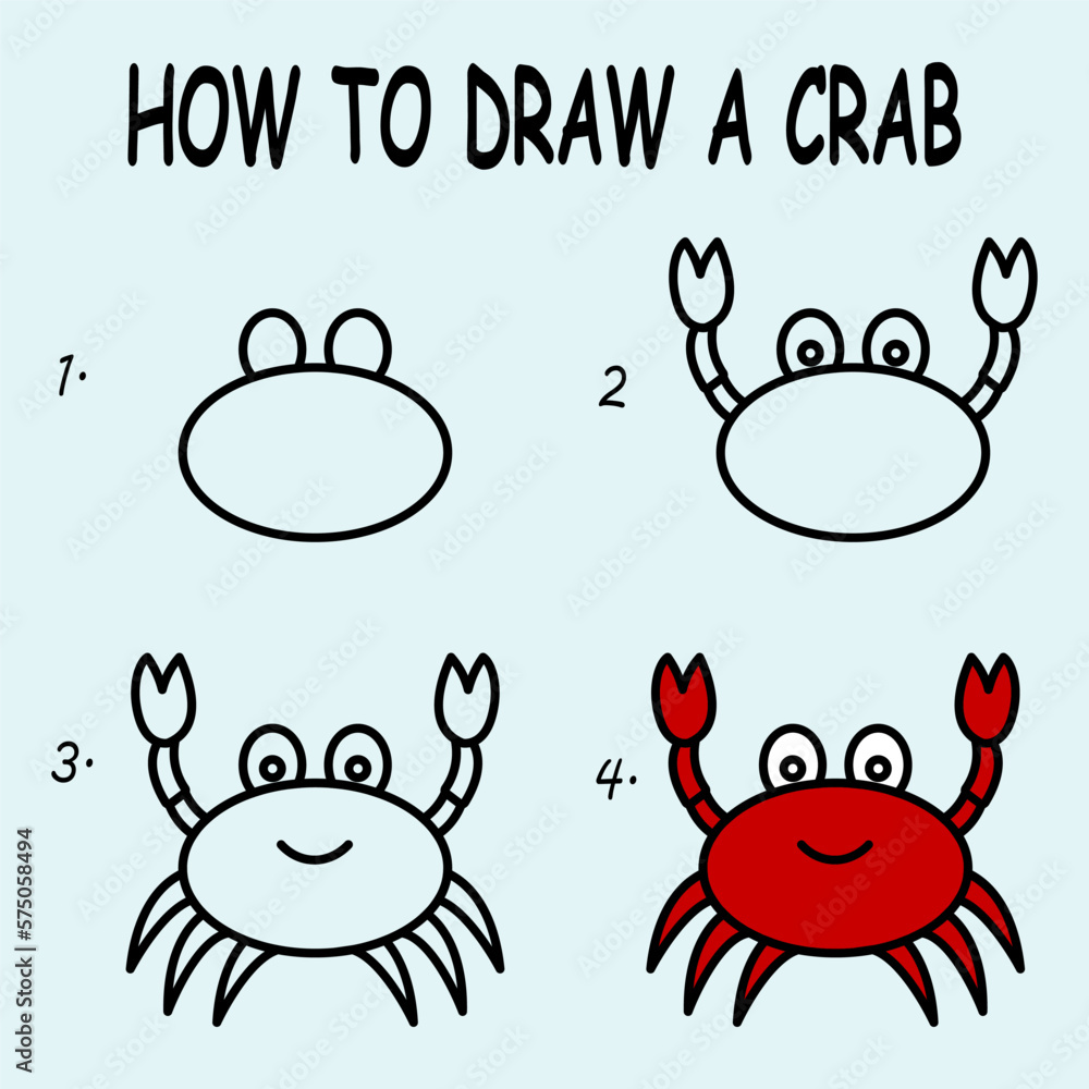 Step by step to draw a Crab. Drawing tutorial a Owl. Drawing lesson for