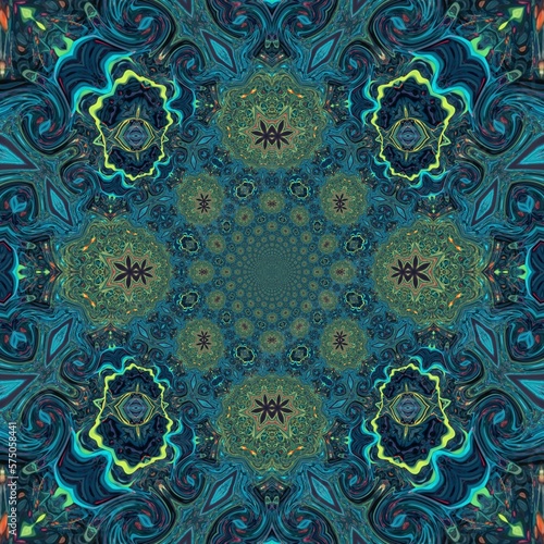 Star and wavy root structure with kaleidoscope illustration theme, seamless pattern, shiny colors. Great for websites, collectors, art, business etc