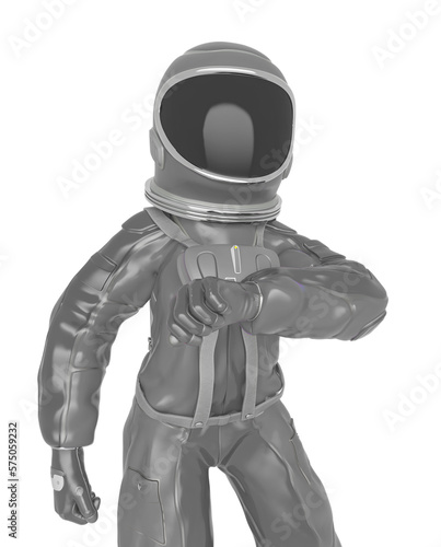 astronaut girl is checking the air and also the time on close up view