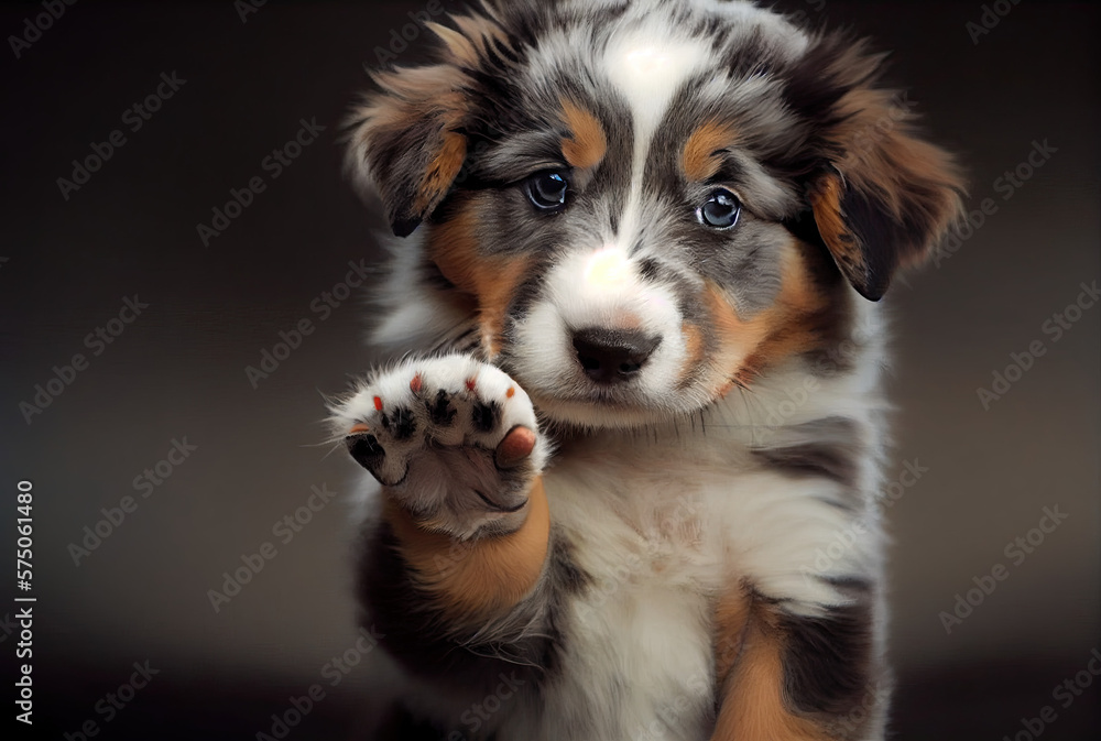 Cute puppy of australian shepherd giving high five created with AI